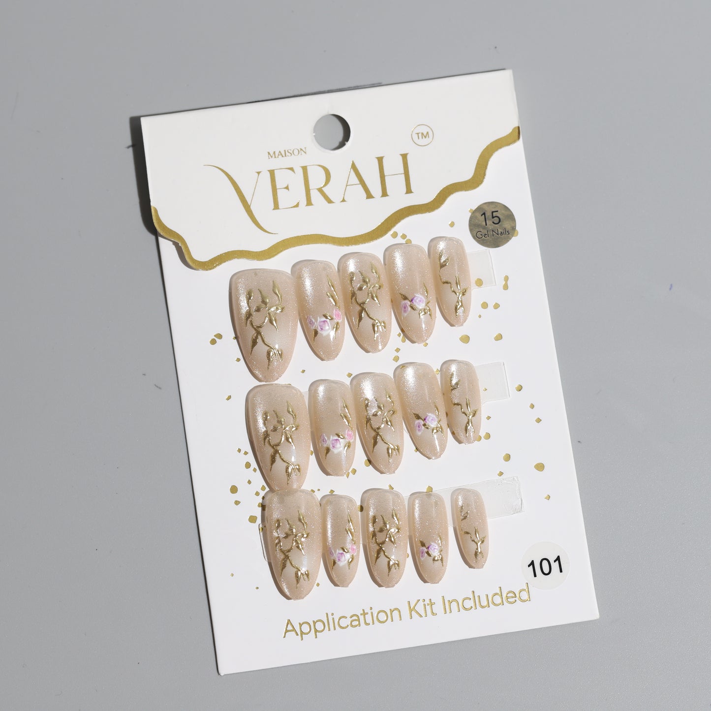 Gold Blooms | Luxury Press On Nails Wholesale | Handmade 3D Nail Art with application kit.