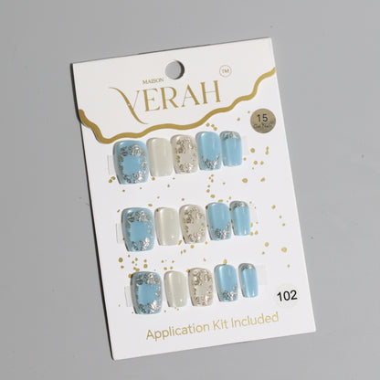 Blue Ice Aesthetics | Luxury Press On Nails Wholesale | Handmade 3D Nail Art with application kit.