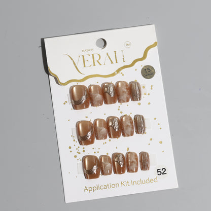 Dusky Mocha| Luxury Press On Nails Wholesale | Handmade 3D Nail Art with application kit.