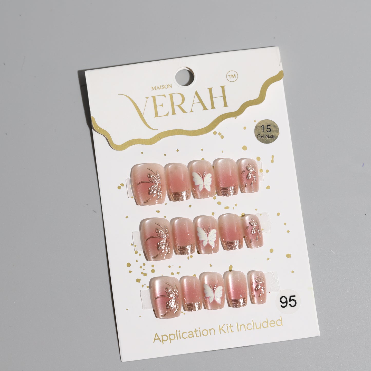 White Butterfly Golds| Luxury Press On Nails Wholesale | Handmade 3D Nail Art with application kit.