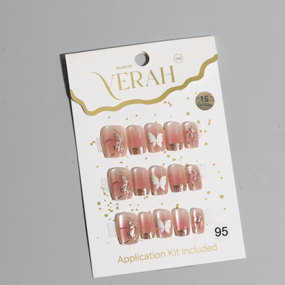 White Butterfly Golds| Luxury Press On Nails Wholesale | Handmade 3D Nail Art with application kit.