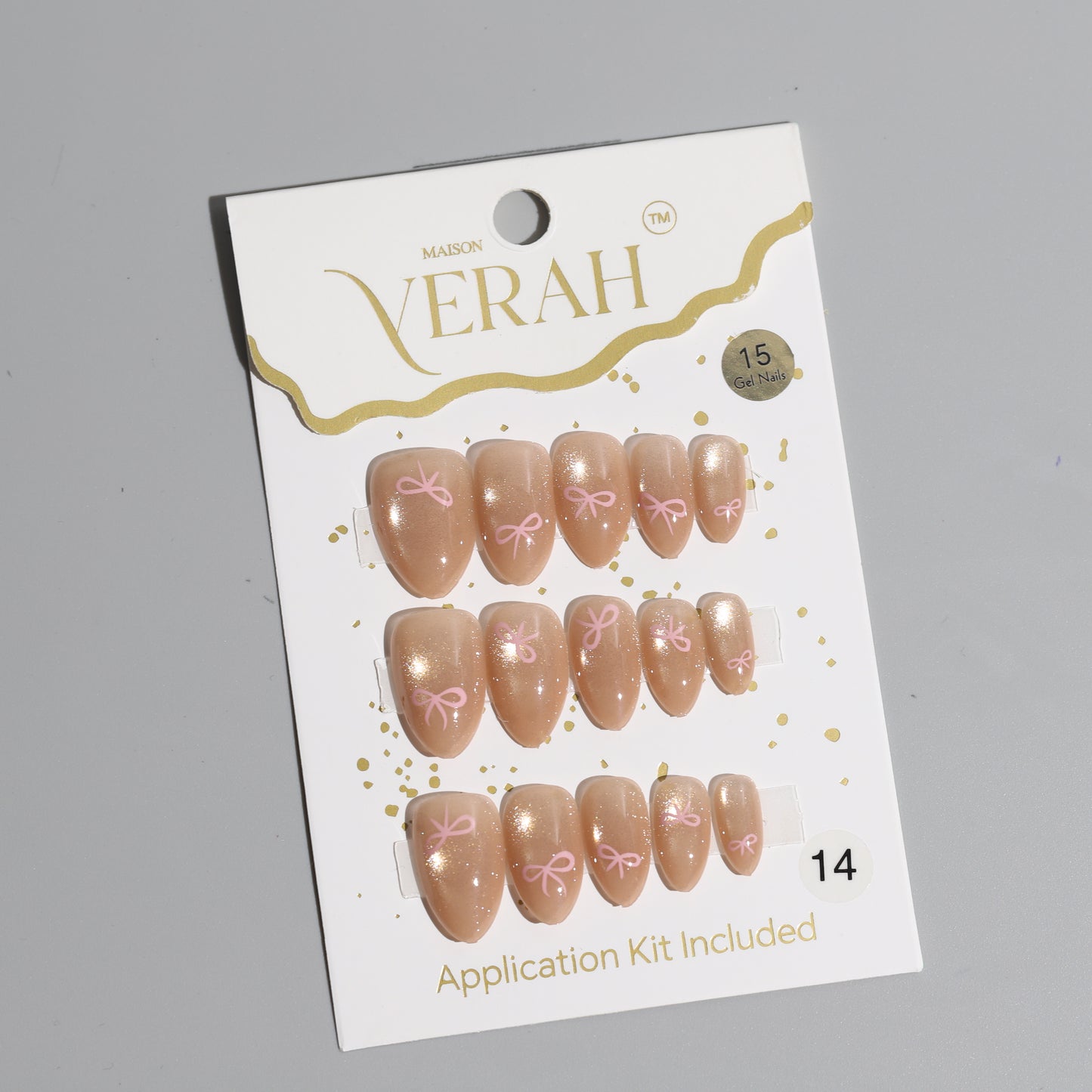 Beige Pink Bow | Luxury Press On Nails Wholesale | Handmade 3D Nail Art with application kit.