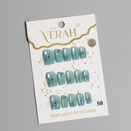 Blue 3D Butterfly | Luxury Press On Nails Wholesale | Handmade 3D Nail Art with application kit.
