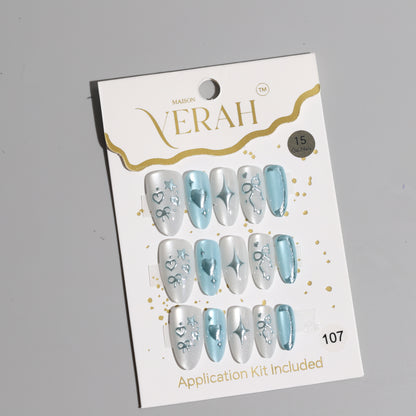 Glacier Glow| Luxury Press On Nails Wholesale | Handmade 3D Nail Art with application kit.