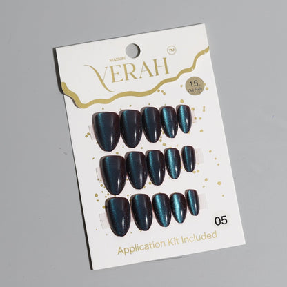 Almond Teal Blue Galaxy | Galaxy Press On Nails Wholesale | Premium Cat Eye Nails with application kit. - Vihaan Wholesale Trading