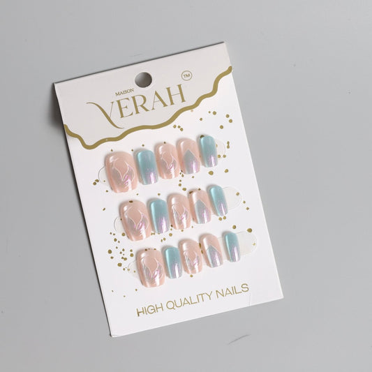 Baby Pink Blue Mermaid Diaries | Luxury Press On Nails Wholesale | Handmade 3D Nail Art - Vihaan Wholesale Trading