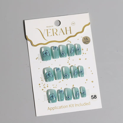 Blue 3D Butterfly | Luxury Press On Nails Wholesale | Handmade 3D Nail Art with application kit. - Vihaan Wholesale Trading