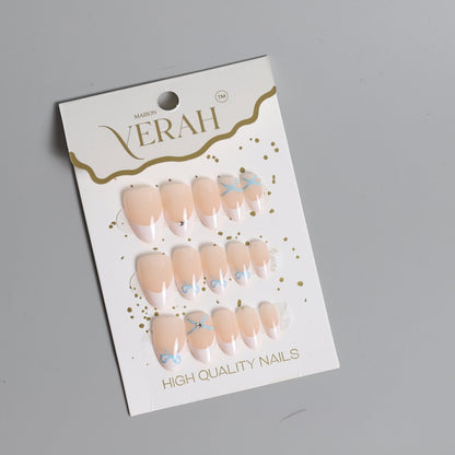 Blue Design French | Classic Press On Nails Wholesale | 15pcs Soft Gel Nails - Vihaan Wholesale Trading