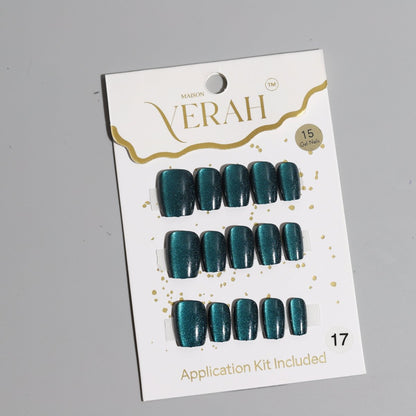 Bold Emerald Galaxy | Galaxy Press On Nails Wholesale | Premium Cat Eye Nails with application kit. - Vihaan Wholesale Trading