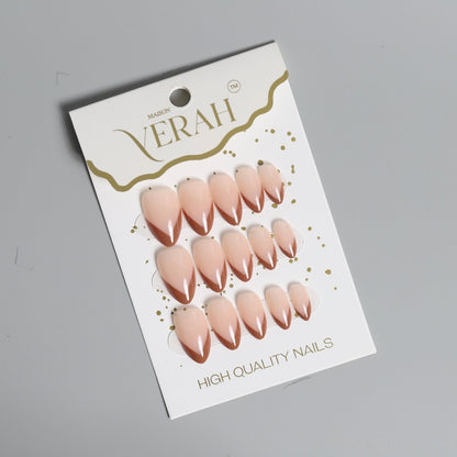 Brown French | Classic Press On Nails Wholesale | 15pcs Soft Gel Nails - Vihaan Wholesale Trading