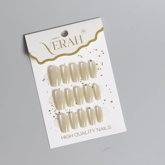 Coffin Cream Galaxy | Galaxy Press On Nails Wholesale | Premium Cat Eye Nails - Vihaan Wholesale Trading