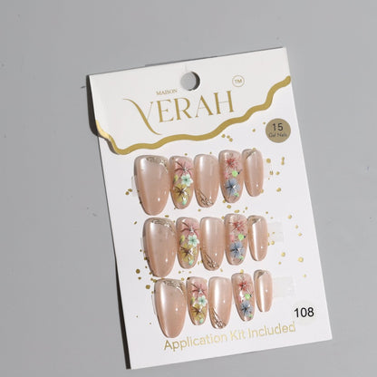 Colourful Flowers Nude| Luxury Press On Nails Wholesale | Handmade 3D Nail Art with application kit. - Vihaan Wholesale Trading