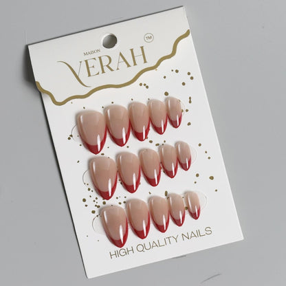 Dark Base Red French | Galaxy Press On Nails Wholesale |Premium Cat Eye Nails with application kit. - Vihaan Wholesale Trading