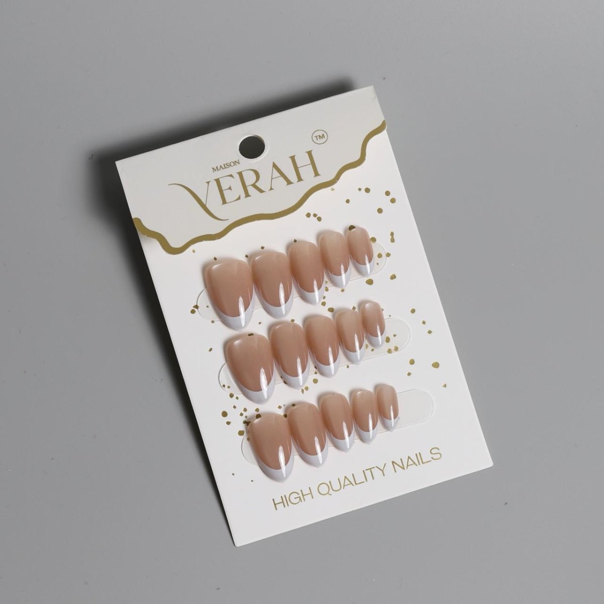 Dark Base White French | Galaxy Press On Nails Wholesale | 15pcs Soft Gel Nails with application kit. - Vihaan Wholesale Trading