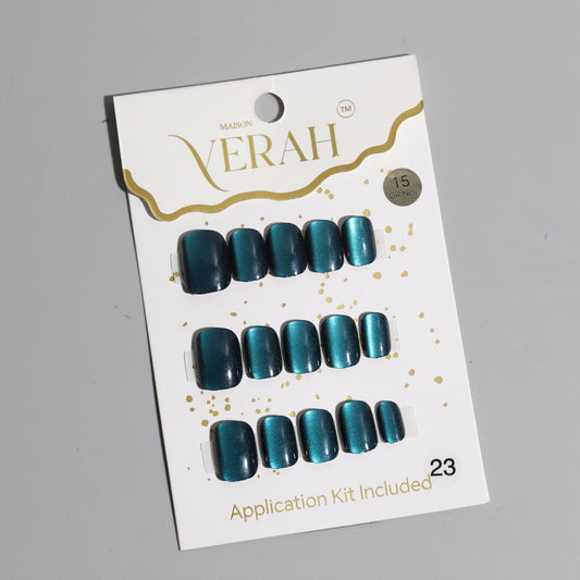 Dark Teal Green Galaxy | Galaxy Press On Nails Wholesale | Premium Cat Eye Nails with application kit. - Vihaan Wholesale Trading