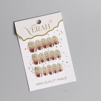 Floral Brown Ombre | Luxury Press On Nails Wholesale | Handmade 3D Nail Art - Vihaan Wholesale Trading
