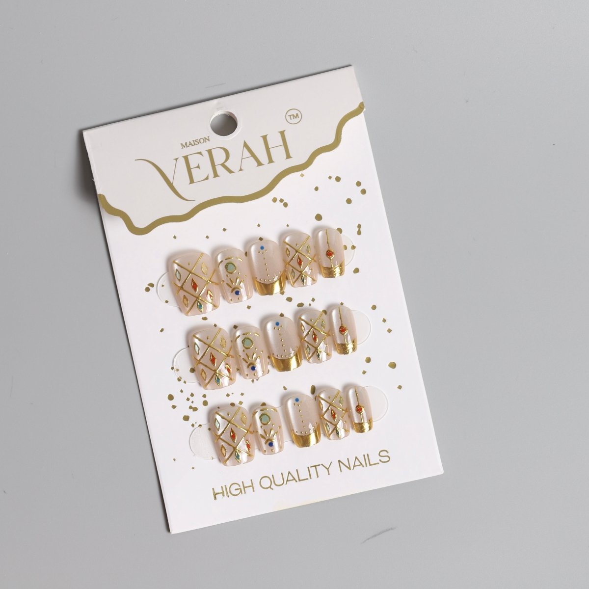Geometric Gold | Luxury Press On Nails Wholesale | Handmade 3D Nail Art - Vihaan Wholesale Trading