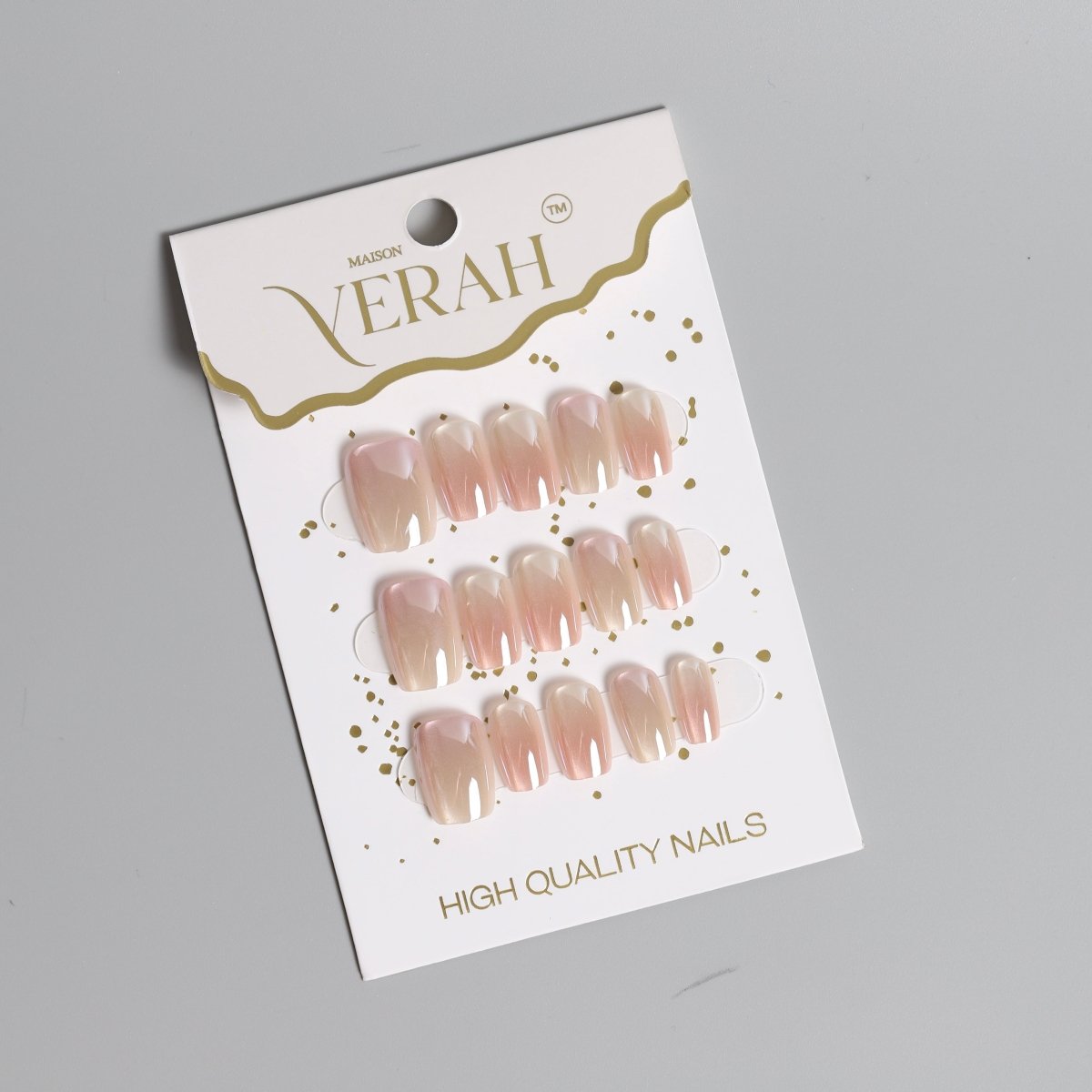 Glassy Peachy Silver Ombre | Luxury Press On Nails Wholesale | Handmade 3D Nail Art - Vihaan Wholesale Trading