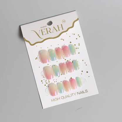 Glassy Pink Green Ombre | Luxury Press On Nails Wholesale | Handmade 3D Nail Art - Vihaan Wholesale Trading