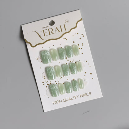 Green Floral Galaxy | Galaxy Press On Nails Wholesale | Premium Cat Eye Nails - Vihaan Wholesale Trading