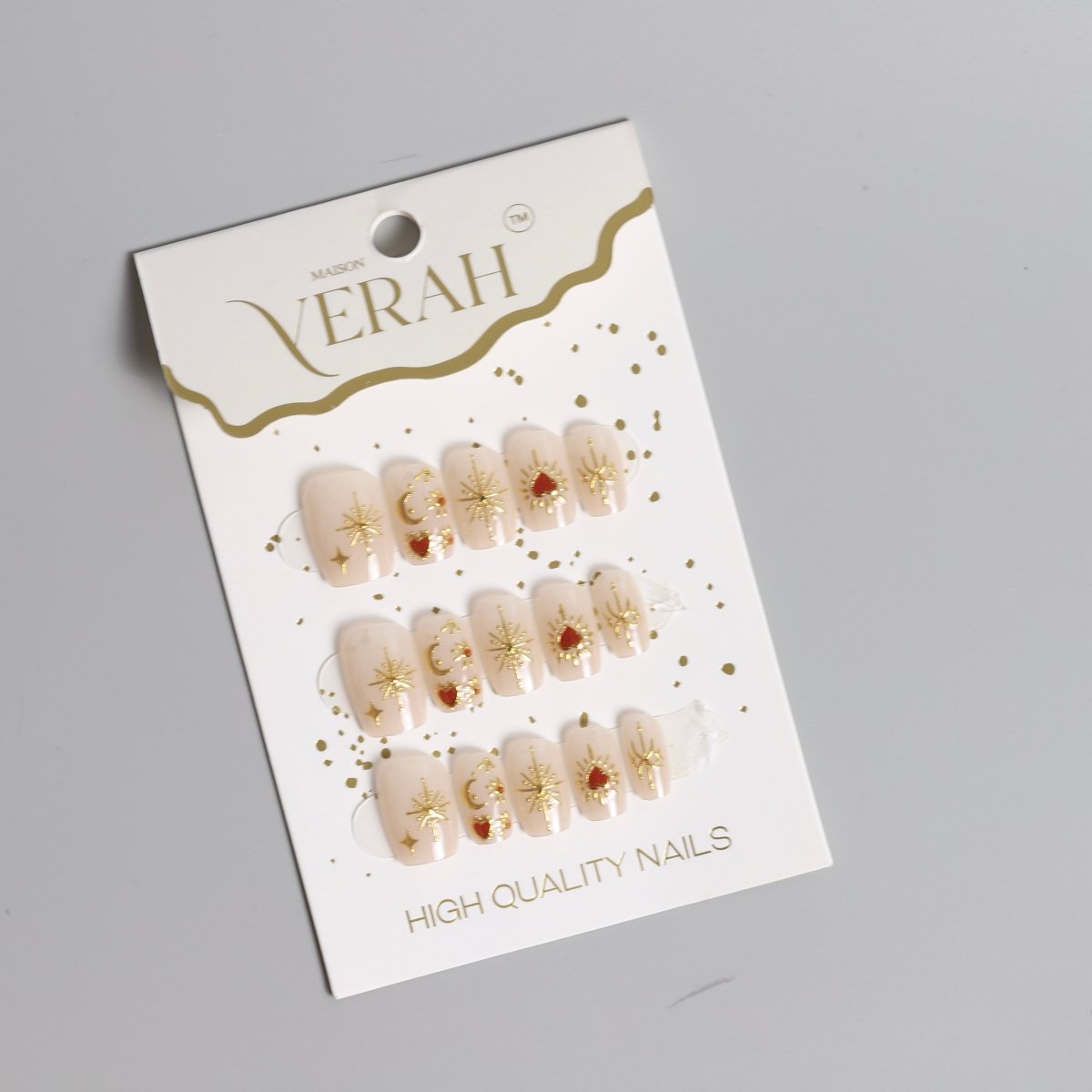 Moon Sparkles Gold | Luxury Press On Nails Wholesale | Handmade 3D Nail Art - Vihaan Wholesale Trading
