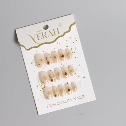 Moon Sparkles Gold | Luxury Press On Nails Wholesale | Handmade 3D Nail Art - Vihaan Wholesale Trading