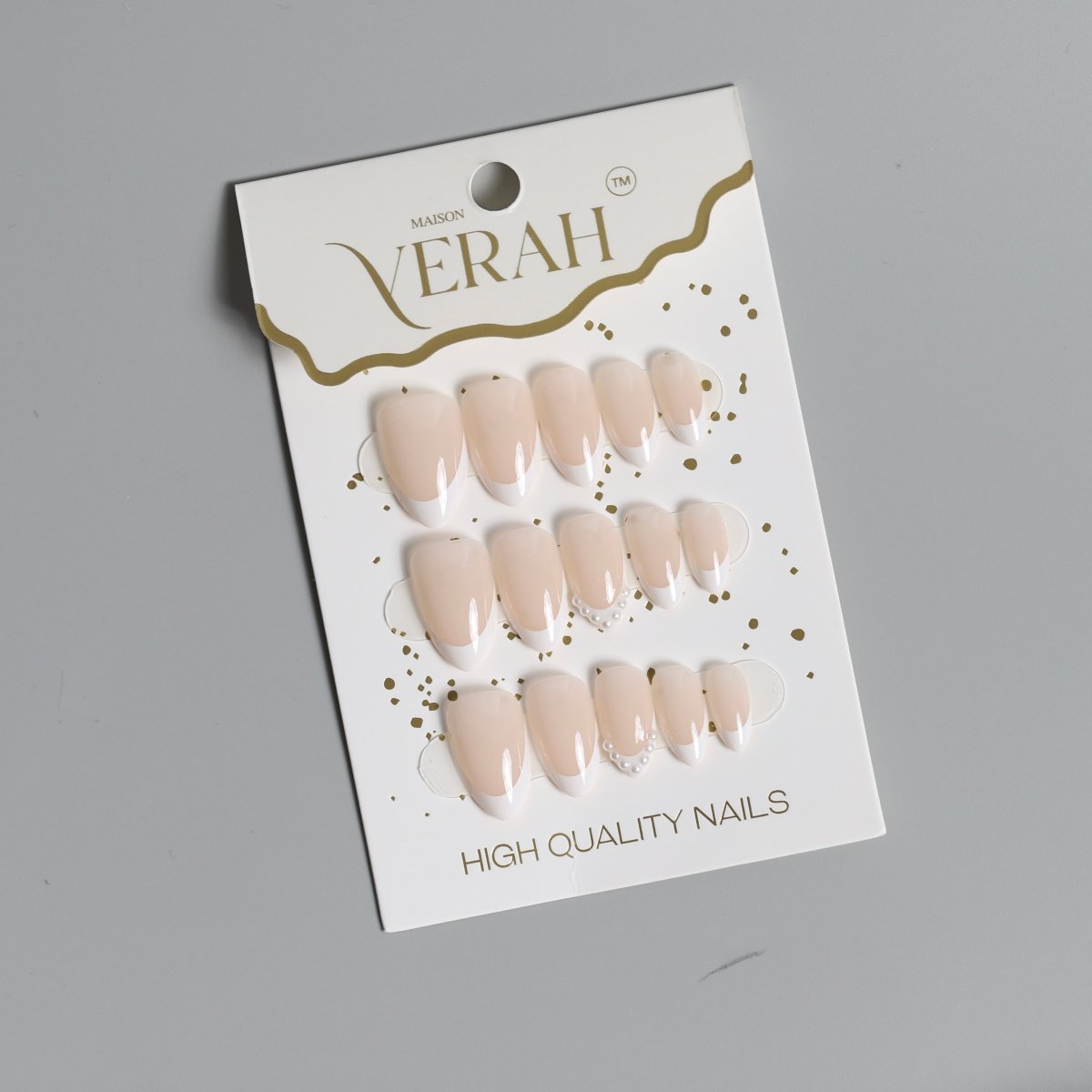 Pearl French | Classic Press On Nails Wholesale | 15pcs Soft Gel Nails - Vihaan Wholesale Trading