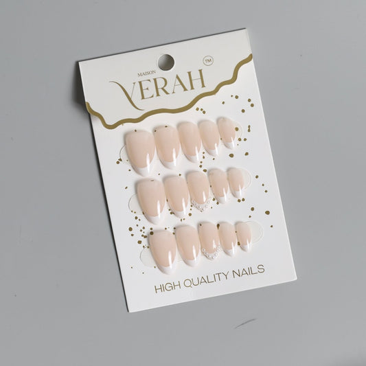 Pearl French | Classic Press On Nails Wholesale | 15pcs Soft Gel Nails - Vihaan Wholesale Trading