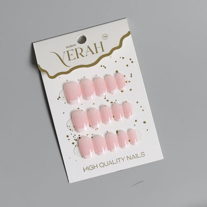 Pink Short French | Classic Press On Nails Wholesale | 15pcs Soft Gel Nails - Vihaan Wholesale Trading
