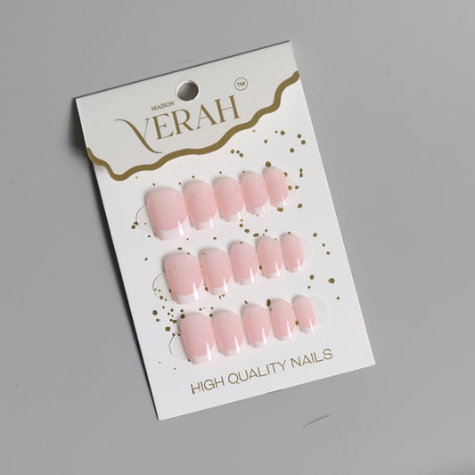 Pink Short French | Classic Press On Nails Wholesale | 15pcs Soft Gel Nails - Vihaan Wholesale Trading