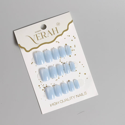 Powder Blue Galaxy | Galaxy Press On Nails Wholesale | Premium Cat Eye Nails - Vihaan Wholesale Trading