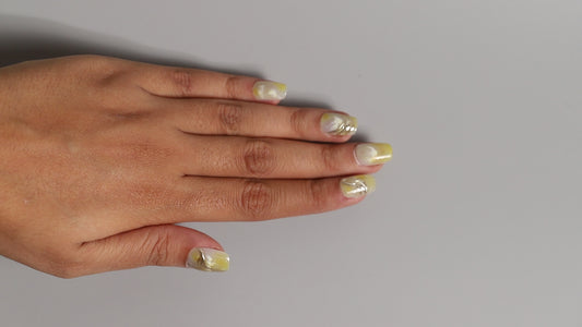 Yellow Gold Chrome | Luxury Press On Nails Wholesale | Handmade 3D Nail Art with application kit.