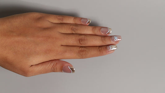 Blue Bow Silver Chrome | Luxury Press On Nails Wholesale | Handmade 3D Nail Art with application kit.