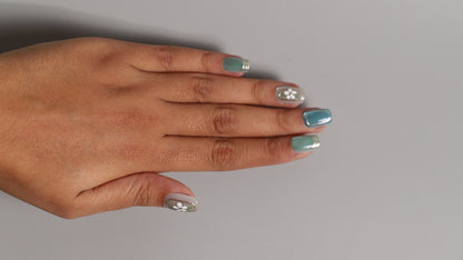 Blue Florals | Luxury Press On Nails Wholesale | Handmade 3D Nail Art |15 piece soft gels with application kit.