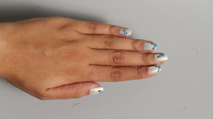 White Blue Butterfly Galaxy | Galaxy Press On Nails Wholesale | Premium Cat Eye Nails with application kit.