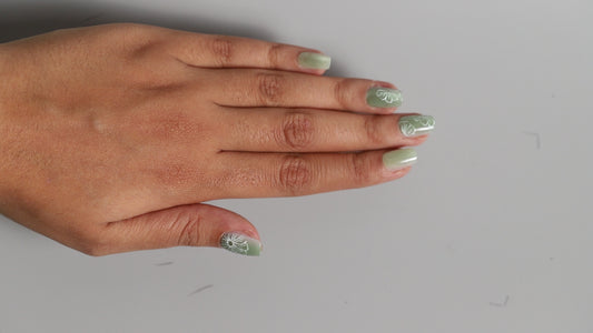 Green Floral Galaxy | Galaxy Press On Nails Wholesale | Premium Cat Eye Nails with application kit.