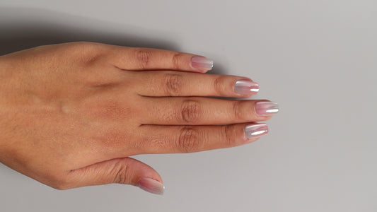 Glassy Pink Silver Ombre | Luxury Press On Nails Wholesale | Handmade 3D Nail Art with application kit.
