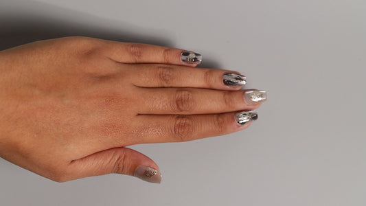 Black Silver Designer | Luxury Press On Nails Wholesale | Handmade 3D Nail Art with application kit.