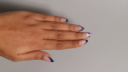 Dark Blue French Tips | Classic series Soft Gel Press On Nails Wholesale | 15pcs with Free Application Kit