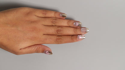 Pink Bow Chrome | Luxury Press On Nails Wholesale | Handmade 3D Nail Art with application kit.