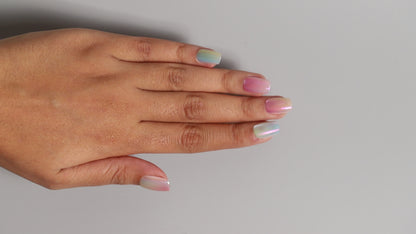 Glassy Pink Green Ombre | Luxury Press On Nails Wholesale | Handmade 3D Nail Art with application kit.