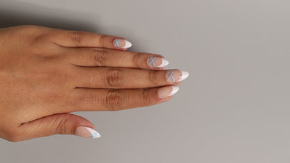 Blue Design French | Classic Press On Nails Wholesale | 15pcs Soft Gel Nails