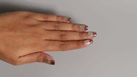 Floral Brown Ombre | Luxury Press On Nails Wholesale | Handmade 3D Nail Art with application kit.