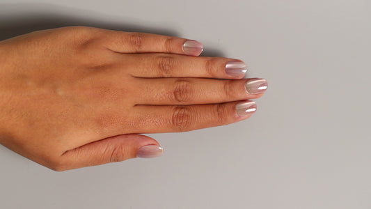 Short Glassy Pink Silver Ombre | Luxury Press On Nails Wholesale | Handmade 3D Nail Art with application kit.