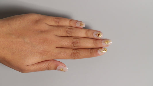 Moon Sparkles Gold | Luxury Press On Nails Wholesale | Handmade 3D Nail Art with application kit.