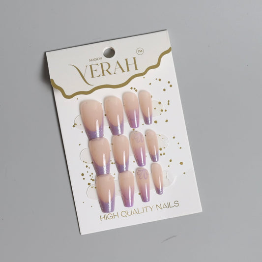 Purple French | Classic Press On Nails Wholesale | 15pcs Soft Gel Nails - Vihaan Wholesale Trading