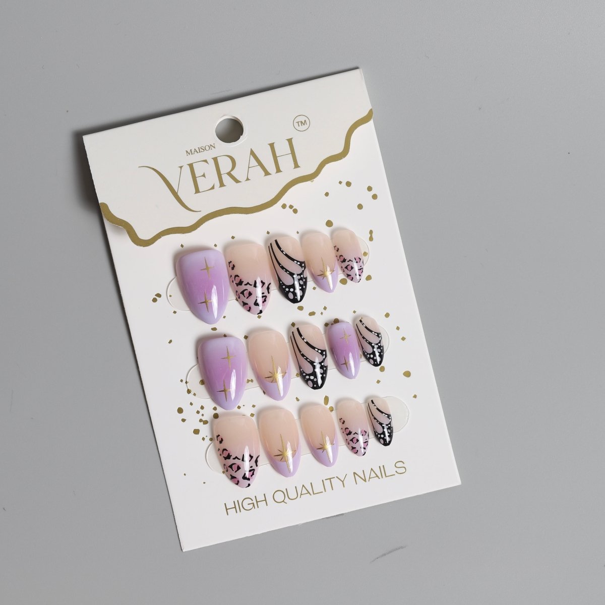 Purple Printed | Classic Press On Nails Wholesale | 15pcs Soft Gel Nails - Vihaan Wholesale Trading