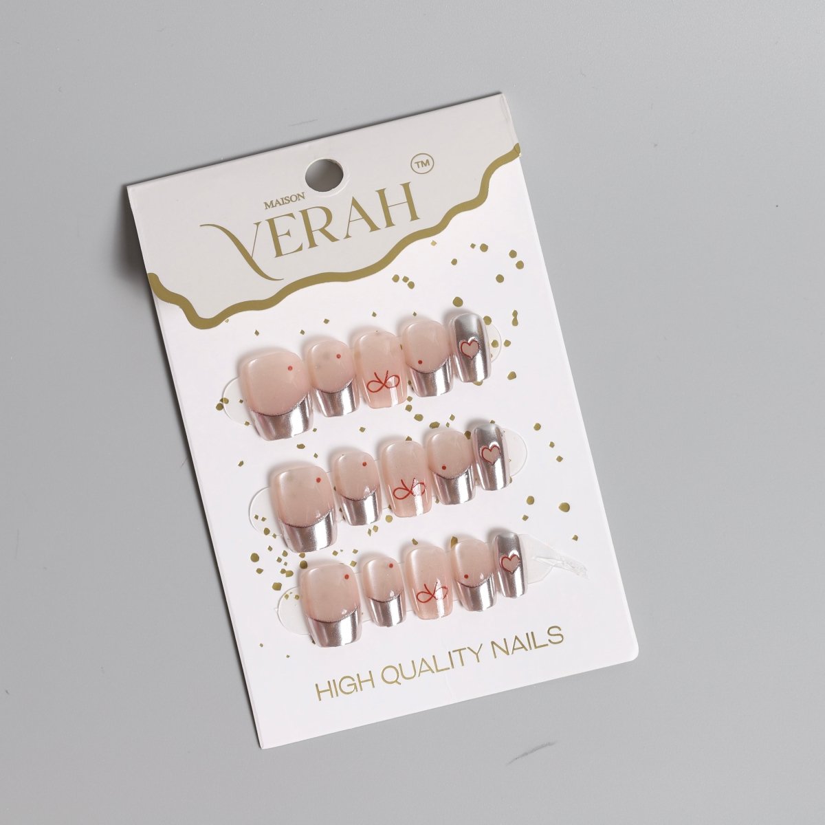 Red Bow Chrome | Luxury Press On Nails Wholesale | Handmade 3D Nail Art - Vihaan Wholesale Trading