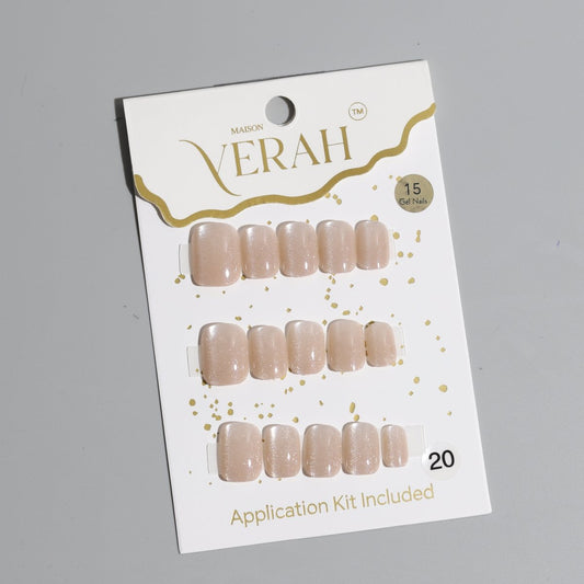 Short Clear Beige Galaxy | Galaxy Press On Nails Wholesale | Premium Cat Eye Nails with application kit. - Vihaan Wholesale Trading