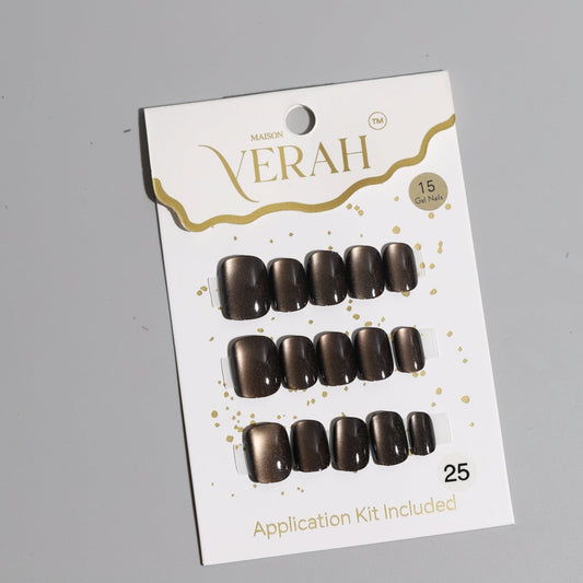 Short Dusky Brown Galaxy | Galaxy Press On Nails Wholesale | Premium Cat Eye Nails with application kit. - Vihaan Wholesale Trading